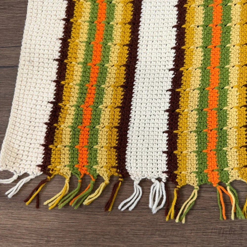 Handmade Crochet Afghan Throw Blanket MCM Boho Retro Striped Fringe Earthy 40x68